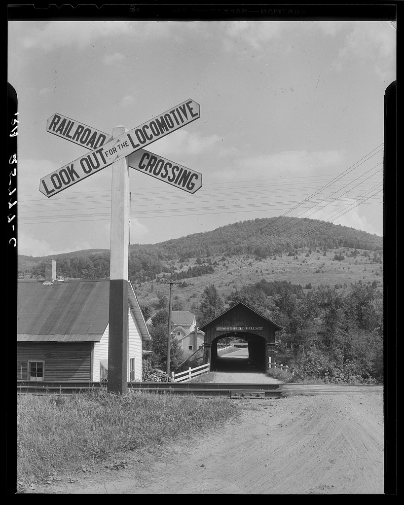 Arthur Rothstein’s historical photograph of a covered bridge in Northfield Falls, Vermont